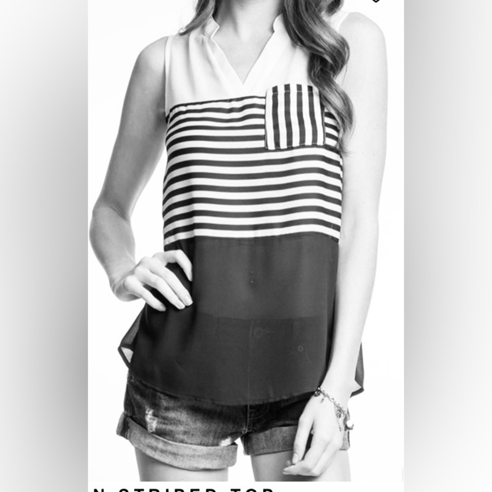 She + Sky Black & White Cream Chiffon Striped Silk Blend Sleeveless Small NWOT